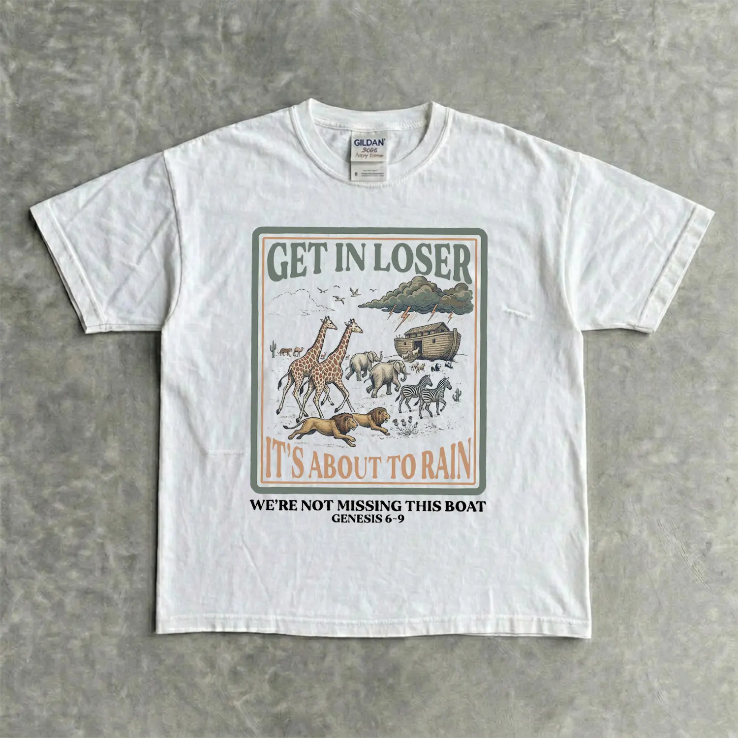 Get In Loser It’s About to Rain T-Shirt, Funny Noah’s Ark Christian Graphic Tee, Genesis 6-9 Bible Shirt, gift shirt, casual cotton