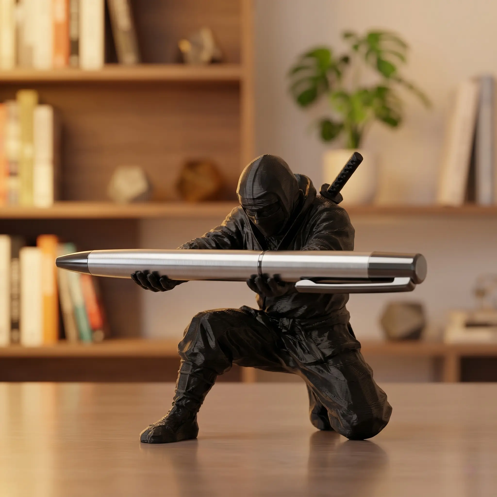 3D Printed PLA Plastic Samurai Desktop Pen Holder - Eco-Friendly, Ergonomic Design, Weighted Base, Aesthetic Decorative Items, Minimalist Collectible Figurine, Functional Art Gift for Home Office Study