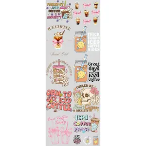 Fueled By Iced Coffee DTF Transfers Gang Sheet 22” wide x 60” long DIY Direct to Film T Shirt Transfers