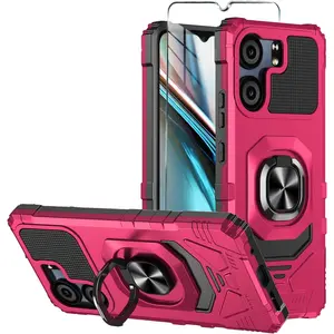 for BLU View 5 Phone Case with Tempered Glass Screen Protector,Dual Layer Shockproof Protection Case,with Ring Kickstand (BLU View 5, Rose)