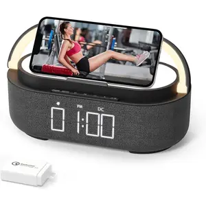 Speaker with  Charger, FM Radio, Dimmable LED Night Light, Stereo Sound Dual  Speakers, 2500mAh Portable Speaker for  Decoration, Bedroom, Office,
