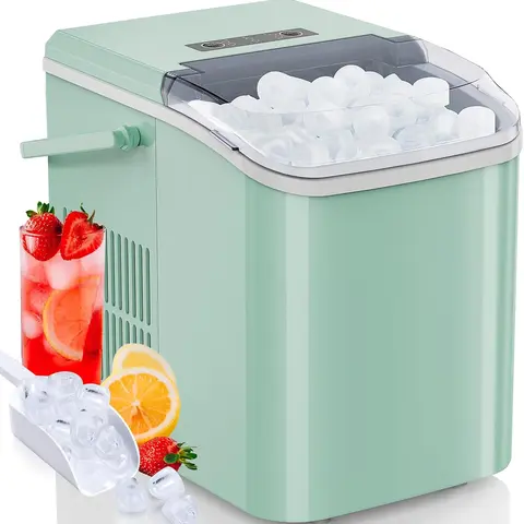 Countertop Ice Making Machine - Portable Small Device with Removable Basket, Ice Scoop, Efficient Production for Kitchen Counter, Camping Use, Portable Ice Cube Makers