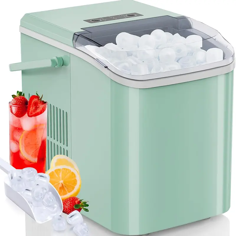 Countertop Ice Making Machine - Portable Small Device with Removable Basket, Ice Scoop, Efficient Production for Kitchen Counter, Camping Use, Portable Ice Cube Makers