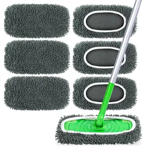 6-Pack Reusable Microfiber Mop Pads Compatible with Swiffer Sweeper, Dry & Wet Sweeping Cloths - Washable Wet Pads Refill for Multi-Surface/Hardwood Floor Cleaning -Grey