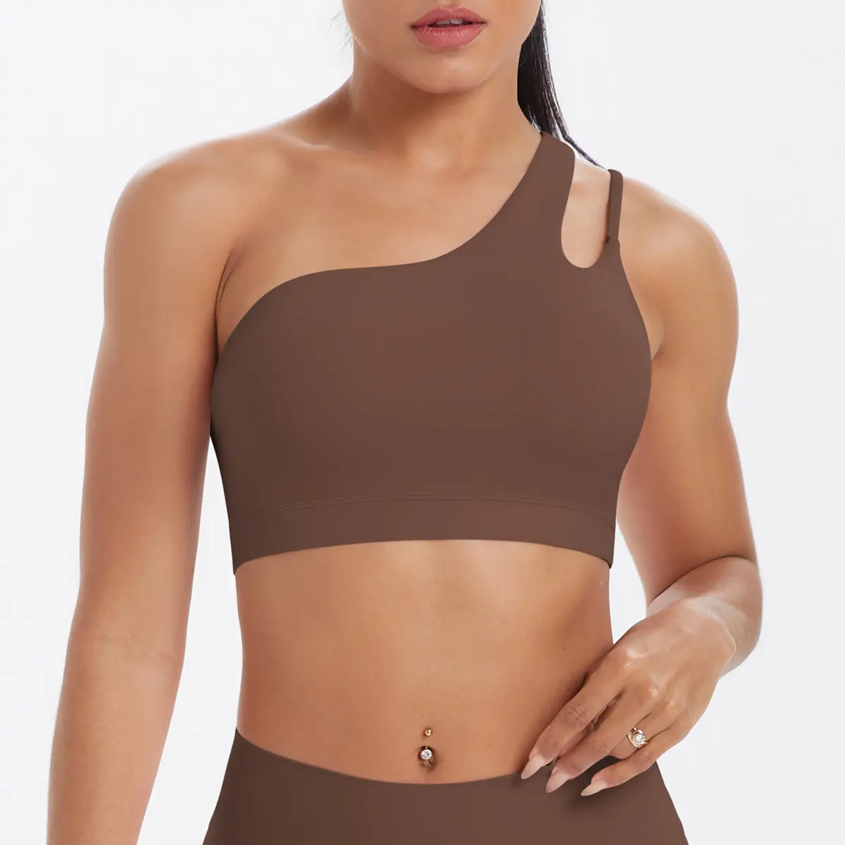 Women's 1-Shoulder Cut-Out Seamless Backless High-Stretch Sports Bra, Female Plus Size/1 Size Pullover Yoga Crop Top, Leggings-Compatible Gym Running Fitness Support Athletic Wear