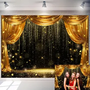 7x5ft Black and  Backdrop Glitter  Curtains Spots Prom Photo Backdrop VIP Carnival Theater Stage Background for Birthday Party Graduation Wedding Decorations Banner