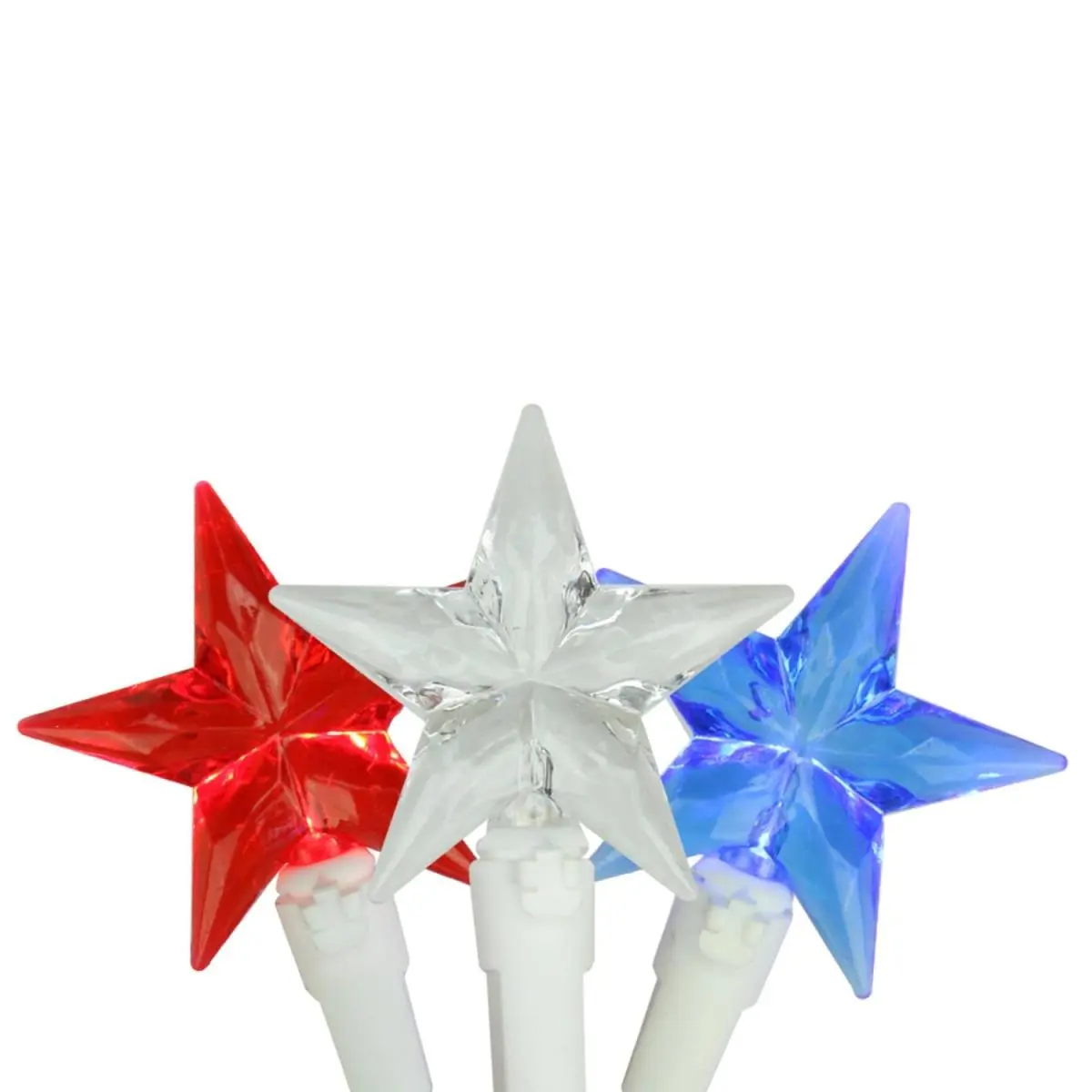 212 MAIN Patriotic Star-Shaped LED Lights Set - 30-Count Red, White & Blue Lights on White Wire, 4th of July Festive Decoration, Home Ornament, Stars
