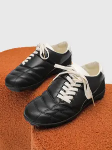 Unisex Retro German Trainer Style Casual Shoes: Dark Brown Leather, Check Stitching, Off-White Laces. For Daily Outings/Retro Styling