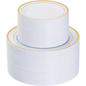 200 count  Plastic Plates, Heavy Duty Disposable  Plates with 100 10.25 inch Dinner Plates and 100 7.5 inch Dessert Plates for Party, Holiday, Wedding, Thanksgiving