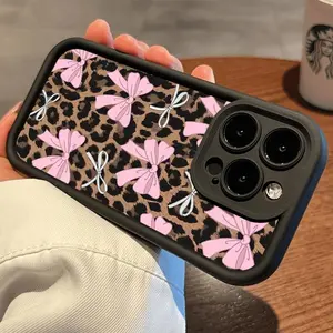 Case for iPhone 17 Pro Max 16 Plus 15 14 13 12 11 Air E Fashion Bowknot Leopard Pattern Drop Protection Shockproof Soft Silicone smartphone Cover.QXB735