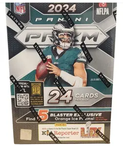 2024 nfl prizm (HOBBY) BLASTER - NFL TRADING CARDS- FIND  ORANGE CRACKED ICE PARALLELS. 7 CARDS PER PACK 6 PACKS BER BOX