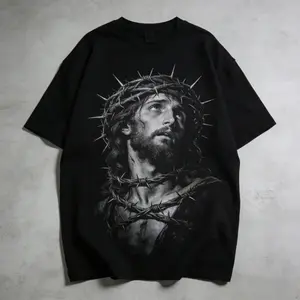 Crown of Thorns Jesus Oversized T-Shirt | Realistic Christian Graphic Tee | Faith Art Shirt | Religious Gift Idea | Gothic Streetwear | TikTok Meme Top