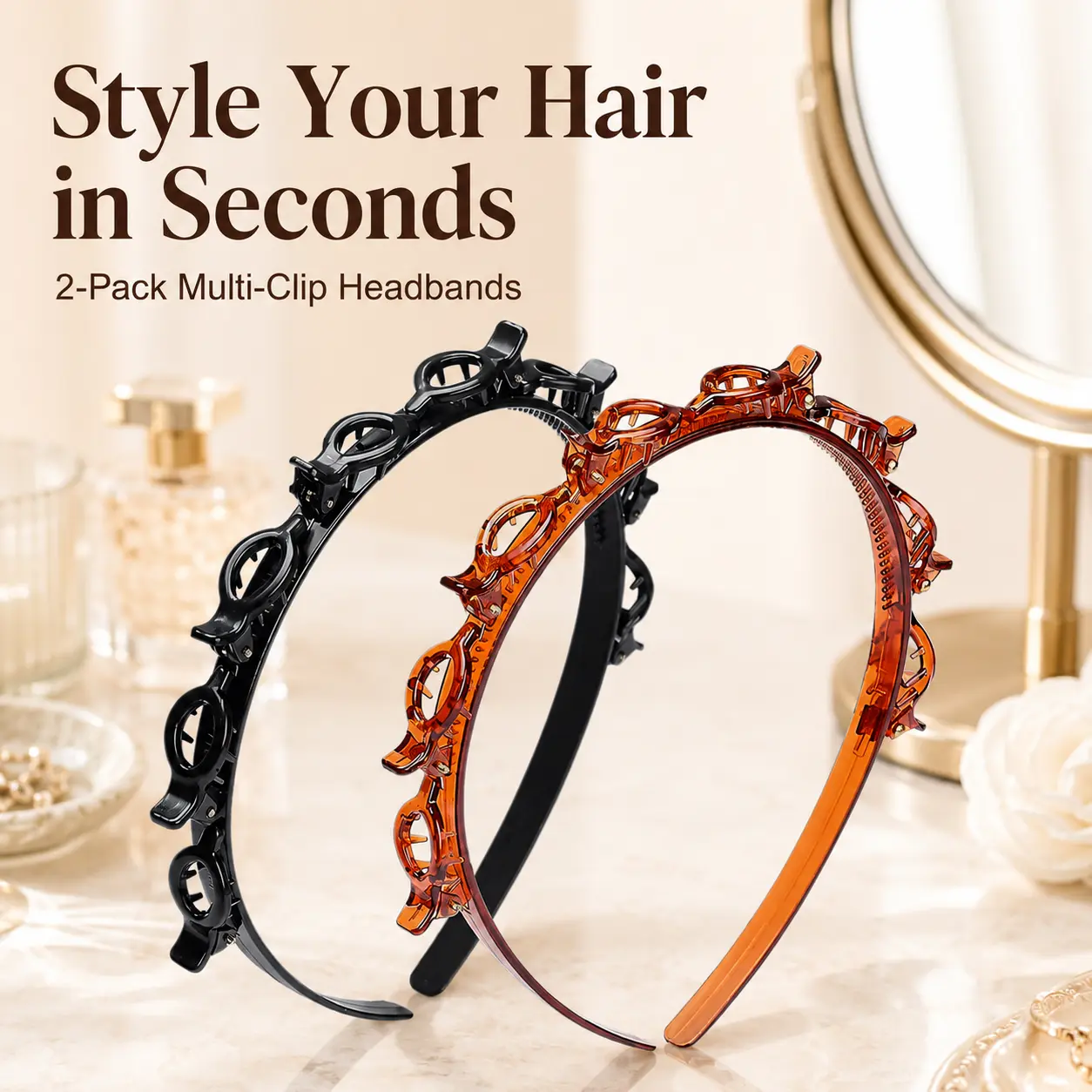 Hair Clip Headband for Women, Double Layer Styling Headband with Mini Clips for Bangs, Braiding and DIY Hairstyles