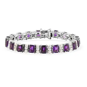 Amethyst and Multi Gemstone 16.00 ctw Bracelet in Rhodium Over Sterling Silver 6.50 In Christmas Gifts