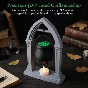 Cauldron Tea Light Holder, Magic Cauldron with Arched Support, Glowing Halloween LED Candle Holder, 3D Printed