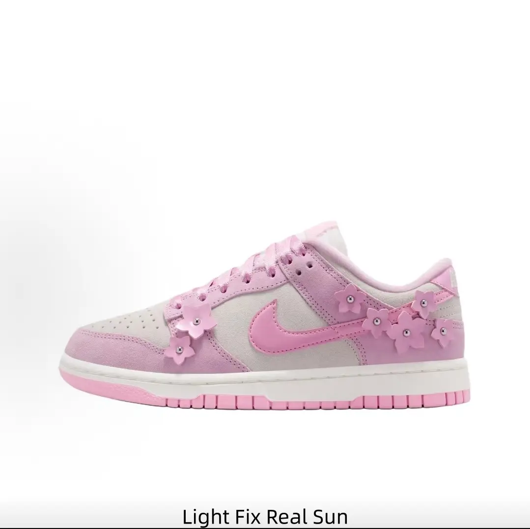 Ladies Girly Pastel Pink Patchwork Low Cut Athletic Trainers, Handmade Flower Ornament Details, Breathable Lining, Lightweight Cushioned Sole Trendy Match All Outfits Fashion Sneakers