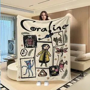 Coraline Hand Drawn Flannel Blanket, Light Base, Caroline Main Character, Fantasy Characters, Captivating Characters, Dark Fairy Tale Soft Warm Cover