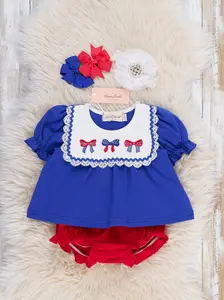 Patriotic Bow Bliss Embroidered Cotton Ruffle Bloomers Outfit