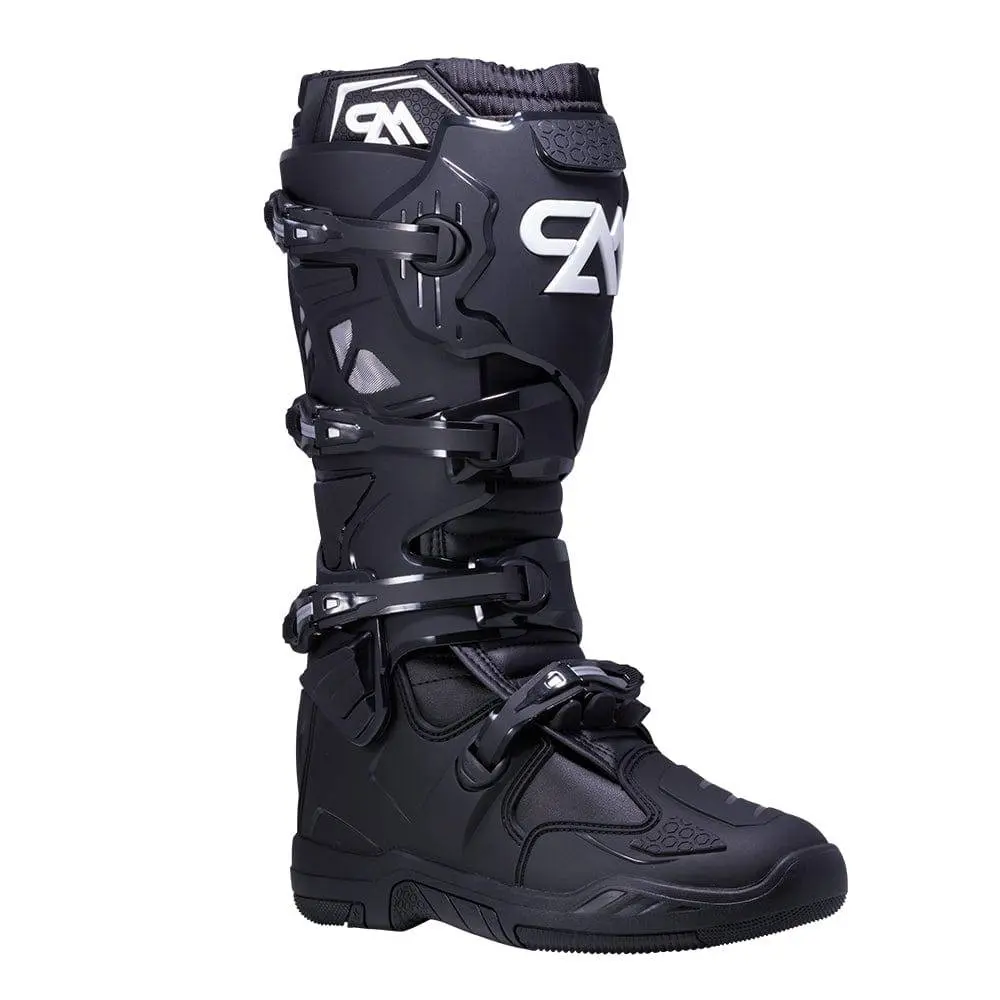 Men's Hydraulic MX Boots - Black/White Footwear with Rubber Sole