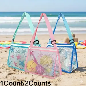 Kids Beach Toy Mesh Bag Storage Tote with Zipper - Waterproof Sand Storage Organizer for Seashells Collection, Swim Accessories, Picnics & Market Trips. Portable Carry-All for Boys and Girls Outdoor Play. Multifunctional Storage Bag