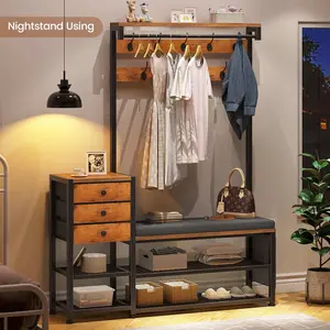 5-in-1 Entryway Hall Tree with Bench and Shoe Storage Rustic Brown