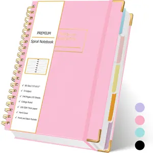 5 Subject Notebook with Dividers, 240 Pages Spiral Journal College Ruled, B5 Aesthetic Writing Journals for Women, Hardcover Notebooks for Work Note Taking, College Essentials