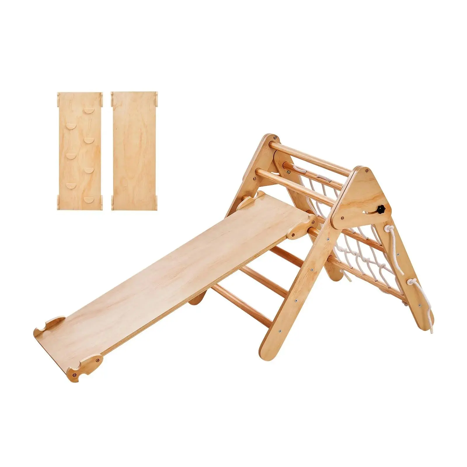 【Summerfinds】VEVOR Pikler Triangle Set,  4 in 1 Toddler Climbing Toys Indoor Playground, Large Size Wooden Climbing Gym for Toddlers 1-3 Years, Montessori Climbing Set with Triangle and Ramp, Wood Color