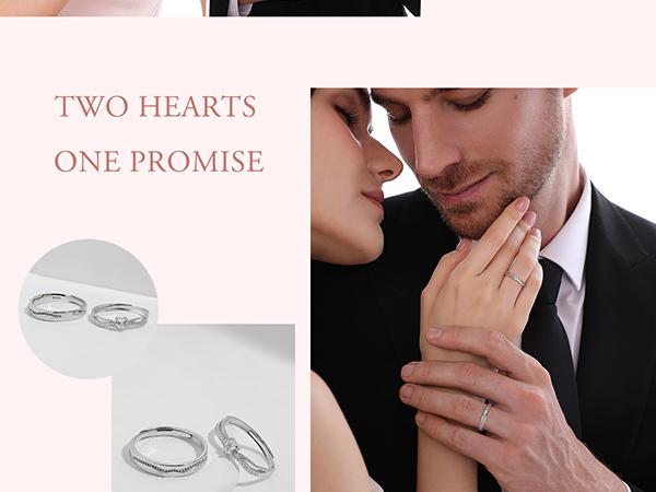 MEISSA Timeless Love Couples' Rings S925 Sterling Silver Mens Womens Matching Heart Diamond Wedding Band Size Adjustable Personalized Gift Engrave Promise Ring Minimalist Stackable Perfect Gift Women Wedding Bands for Women Engagement  Christmas Gifts