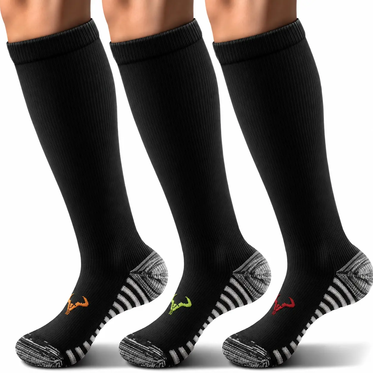 Unisex Knee High Compression Socks Cushioned Terry Sole Copper Ion Blend Moisture Wicking Support Socks for Running Work Travel Men Women