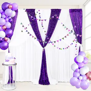 Elegant 4 Pcs 2ftx8ft Purple Sequin Backdrop Curtains Panels for Photography Wedding Party Decor Shiny Banners with 4-inch Rod Pocket