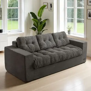 MAXYOYO 3 Seater Couch for Living Room, Boneless Couch with Tufted Cushion & Backrest, Upholstered Floor Sofa for Adults, No Assembly Required, Dark Grey