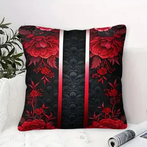 1 Piece Of Red, Black, Red Pattern, Rose, Gothic Style Printed Pillow (Including Pillow Core), Single-Sided Printed, Suitable For Gifts For Teenagers And Adults And Bedroom Sofa Decoration