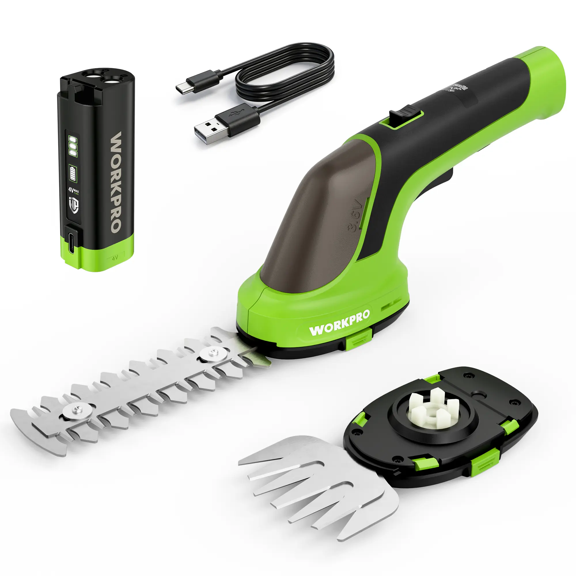 WORKPRO 2-in-1 3.6V Cordless Hedge Trimmer with 4.0Ah Removable Battery