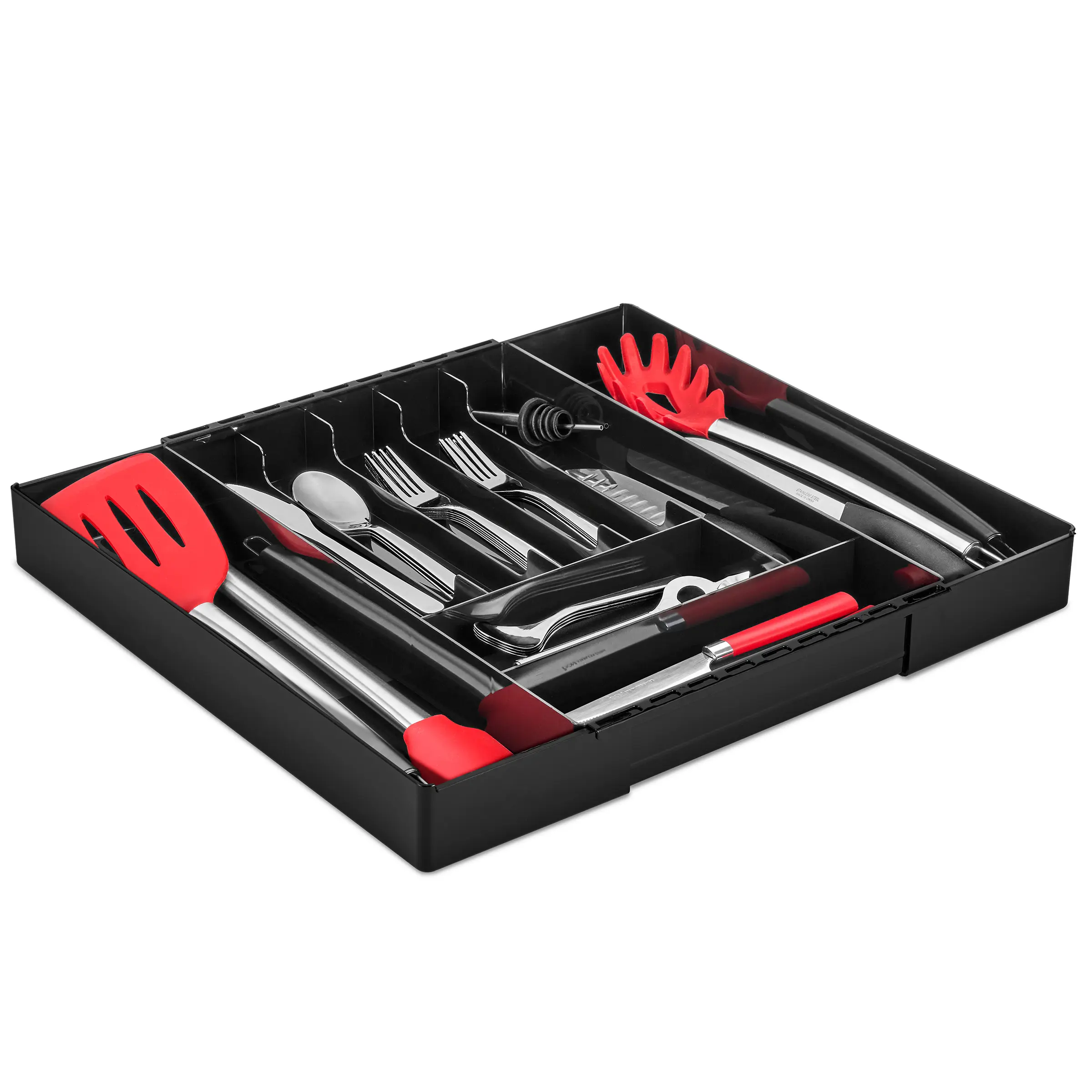 Sorbus Plastic Expandable Kitchen Utensil Drawer Organiser, Large BPA-Free Adjustable 6-9 Slot Divided Organizer Storage Drawer Units for Cutlery, Spoons, Forks, Knives, Black