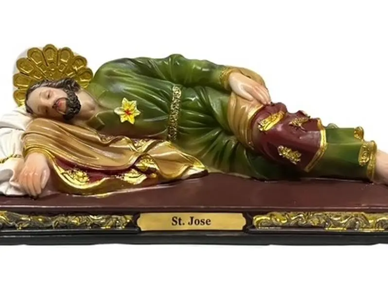 Saint Joseph Sleeping Statue 7.5" Traditional Religious Home Decor with Wooden Cross Ornaments for Spiritual Touch