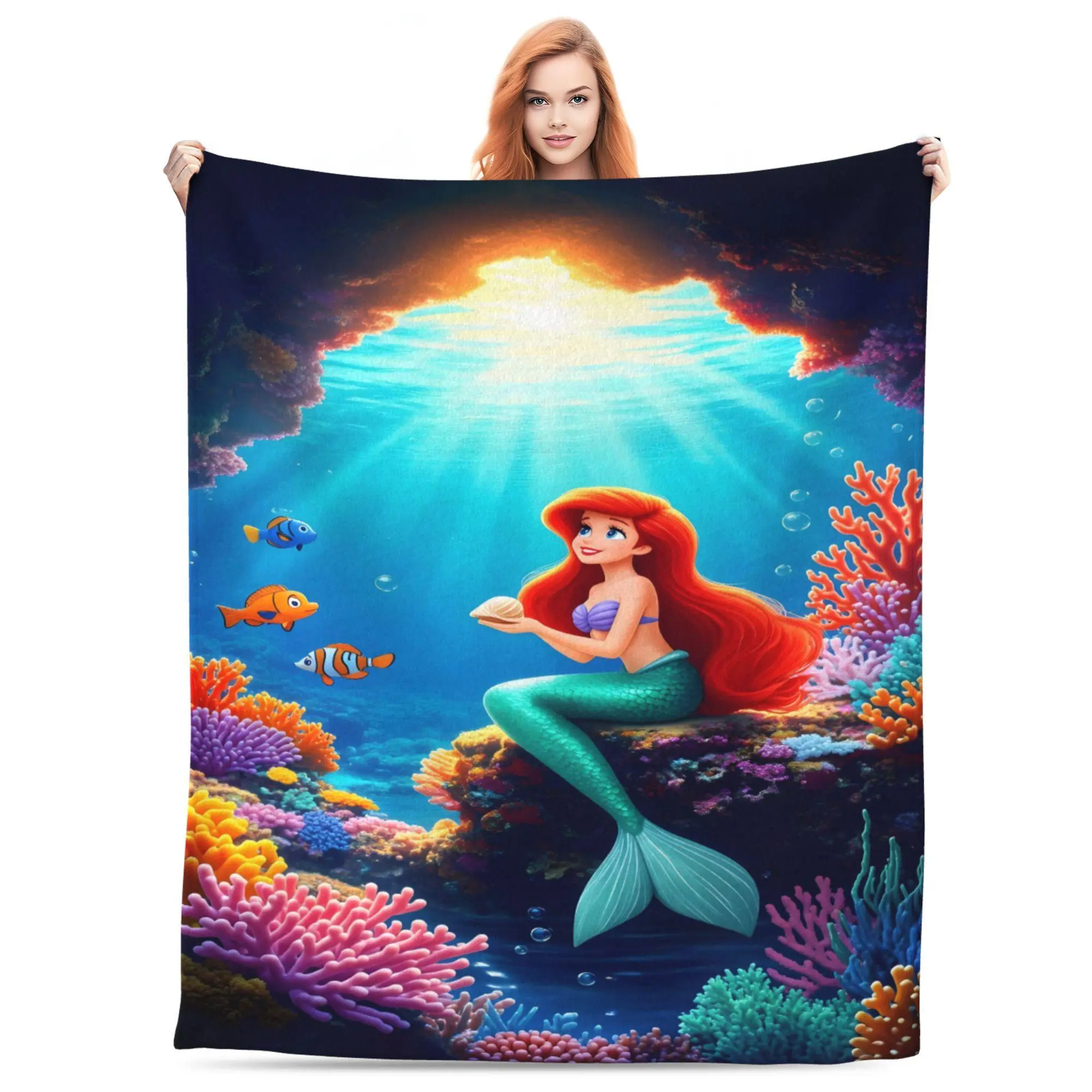[SummerVibes] DISNEY CLASSIC The Little Mermaid Ariel Underwater Throw Blanket - Soft Warm Cozy Blanket for Kids Girls Teens Adults, Perfect Birthday