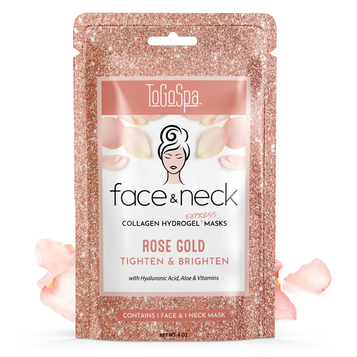 ToGoSpa Rose Gold Collagen Hydrogel Face & Neck Masks – Tighten & Brighten Body Care Hyaluronic