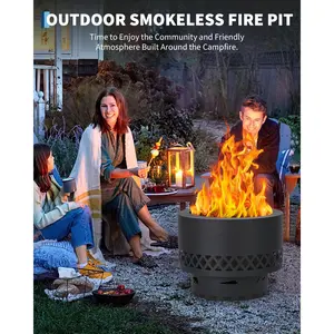19 Inch Smokeless Fire Pit, Wood Burning Outdoor Fireplace with Removable Ash Pan & Dust Bag - Ideal for Patio BBQ, Bonfire, Camping