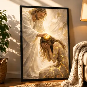 Healed By Him Christian Art Canvas, Jesus and Woman Wall Art, Jesus Print, LDS Art, Bible Art, Jesus with Girl, Religious Prints, Jesus Wall Art, Jesus Art Decor Decoration Artistic posters