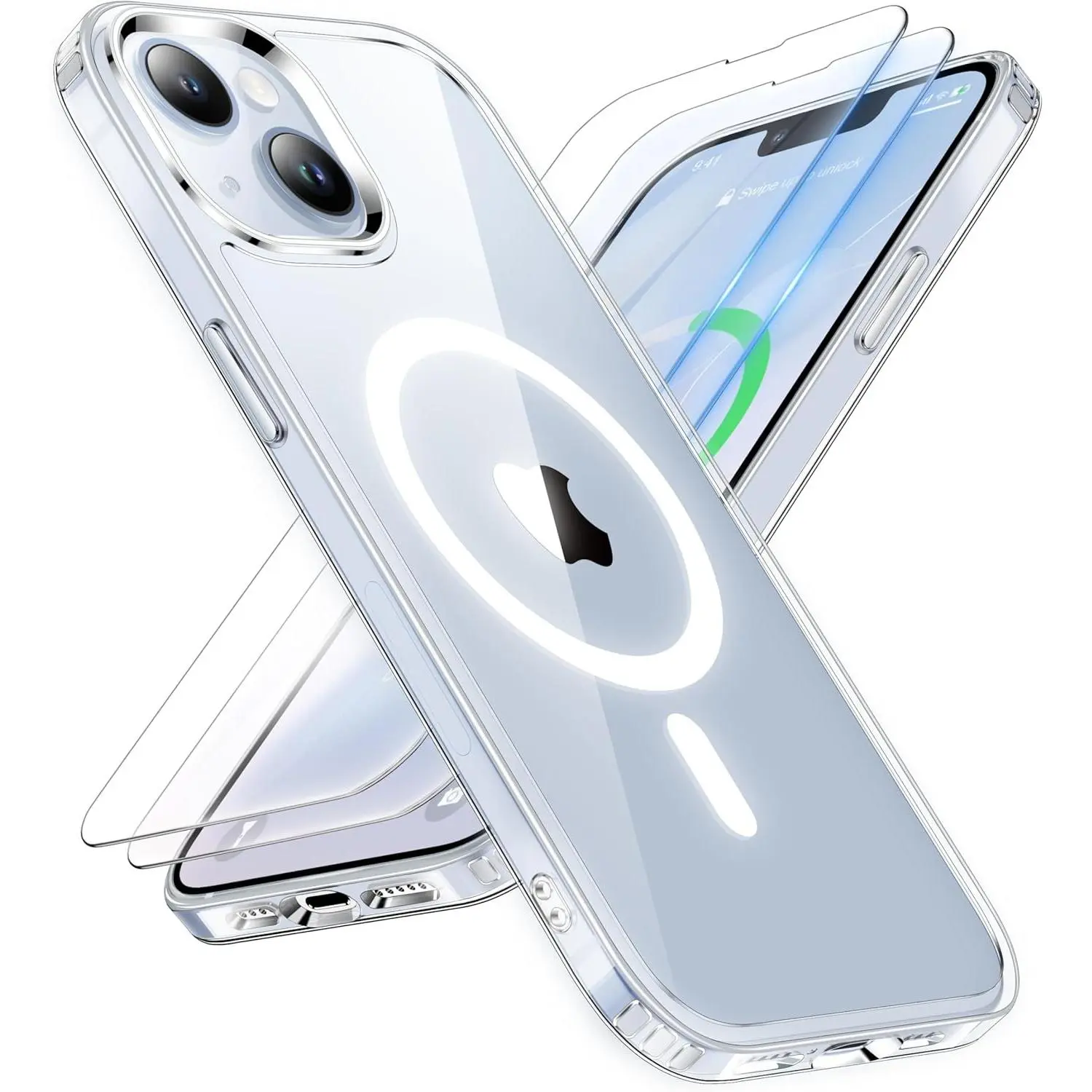 Designed for iPhone 16 15 14 13 12 11 Case, iPhone 17 Clear Case Magnetic Compatible with Magsafe and 2 x Screen Protector Anti Yellowing Ultra Slim Thin Shockproof Clear Back Phone Case Cover