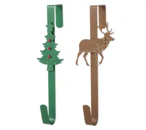 Glitzhome 14"H Christmas Tree &  Reindeer Wreath Hangers S/2