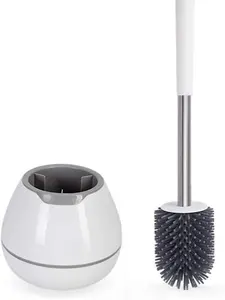 Toilet Brush and Holder Set, Silicone Toilet Bowl Cleaner Brush, Bathroom Cleaning Bowl Brush Kit with Tweezers, Bathroom Accessories with Aluminum Handle - White to liet