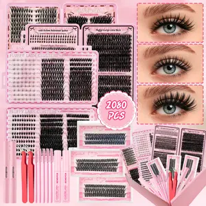Extension Gift Set DIY  Extension Kit Wispy  ClustersD Curl & 40D 80D 100D Individual  9-16mm Mixed LengthComplete Set with  Bond & Seal, Remover & TweezersEasy At-Home Eyelash Extensions for Natural Fluffy Look professional lash