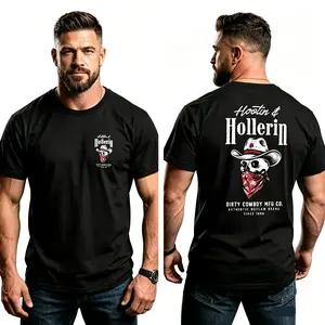 Dirty Cowboy MFG Co Hootin & Hollerin T-Shirt - Hootin and Hollern Cowboy Skull Western Graphic Tee |   Ideal Gift for Cowboy, Outlaw & Western Enthusiasts PLK0148