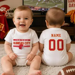 Personalized Kansas City Baby Football Romper, Custom Name Number Baby Outfit, Short Sleeve Sports Romper, Game Day Baby Gift