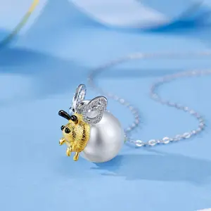 Bee pearl pendant necklace freshwater pearl jewelry