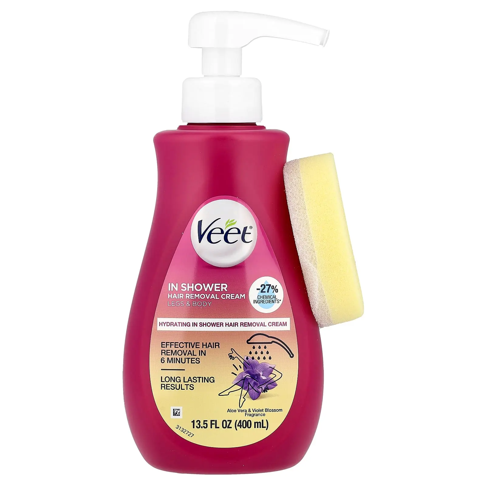 Veet In Shower Hair Removal Cream, Aloe Vera & Violet Blossom, 13.5 fl oz (400 ml)