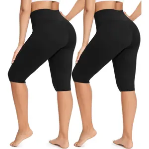 2 Pack Women' Knee-Length Legging -High Wait Capri Biker hort -Workout Caual ummer Legging