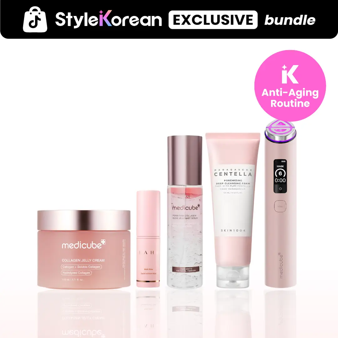 [StyleKorean] Age-Defying Glow Set | Anti-Aging Routine for Firm, Bouncy Skin | KAHI Multi Balm, Medicube Collagen Jelly Cream, PDRN Mist Serum, Age R Booster Pro & SKIN1004 Cleansing Foam | Supports Wrinkle Care, Elasticity & Lasting Radiance