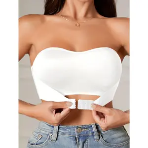 Sexy Strapless Bandeau Bra, Breathable Comfort, Solid Color with Removable Pads, Wireless - Nylon/Elastane